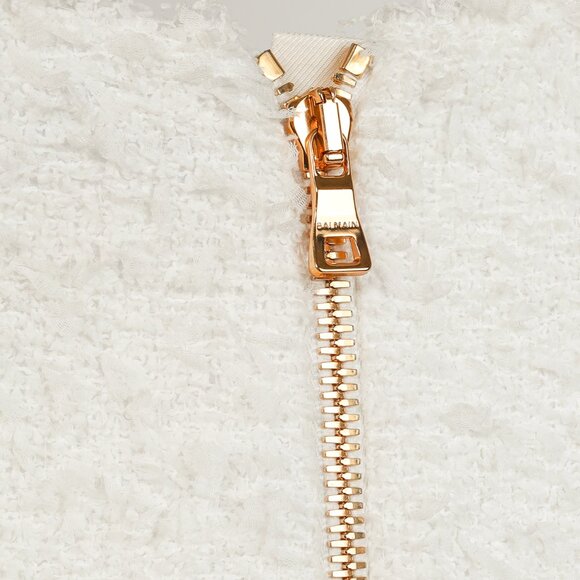 Balmain White Tweed Button-Embellished Long-Sleeve Mini Dress - Picture 9 of 13